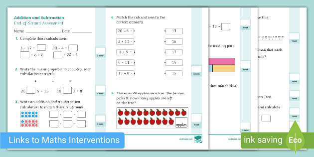 👉 Year 1 Addition and Subtraction End-of-Strand Assessment