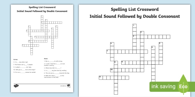 Year 5 6 Spelling Crossword Initial Sound Follow Double Consonant
