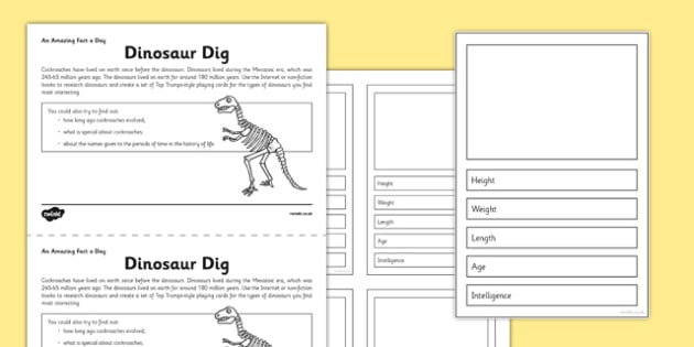 Dig that Dinosaur Game  Printable Game Boards, Skills Sheets