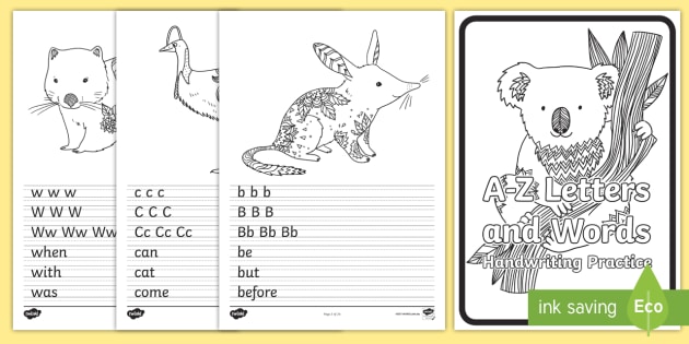 A Z Letters And Words Handwriting Practice And Mindfulness Colouring Booklet