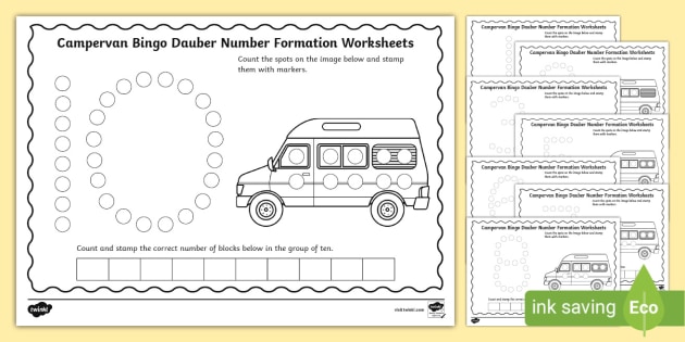 FREE! - Camper Van Bingo Dauber Number Formation Worksheets - Twinkl