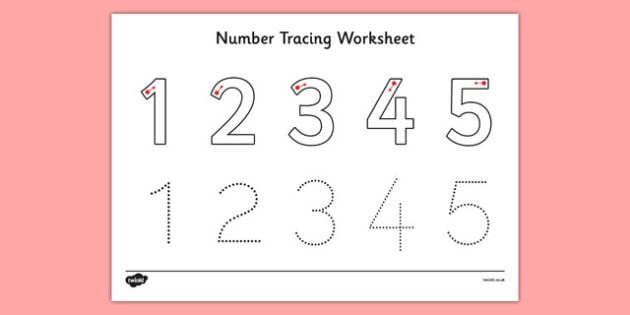 Number Tracing Worksheet 1-5 - number, tracing, worksheet
