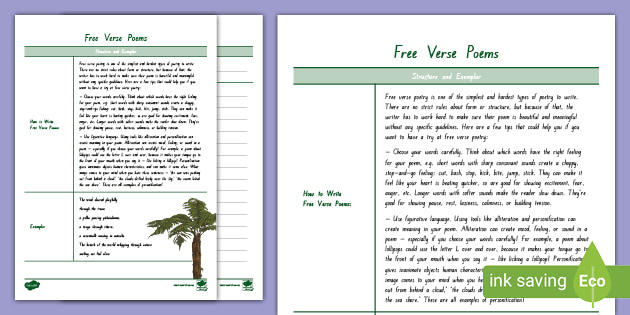 Level 3 Writing: Poetry - Free Verse Worksheet - Twinkl