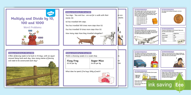 👉 Multiply and Divide by 10, 100, 1000 Word Problem Cards