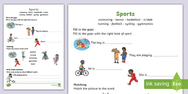 Sports for Kids | Vocabulary Worksheet | Twinkl