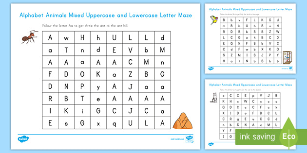 Animals Mixed Uppercase and Letter Maze
