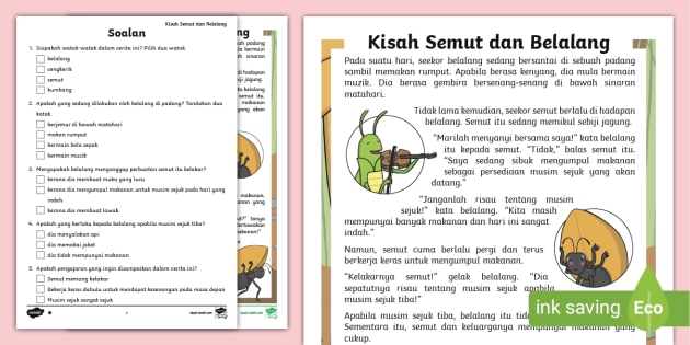 Aktiviti Pemahaman Kisah Belalang Dan Semut Teacher Made