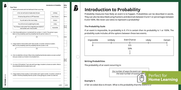 introduction to probability worksheet ks3 walkthrough worksheet