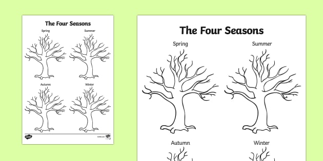 Four Seasons Tree Drawing Template - seasons, trees, plants