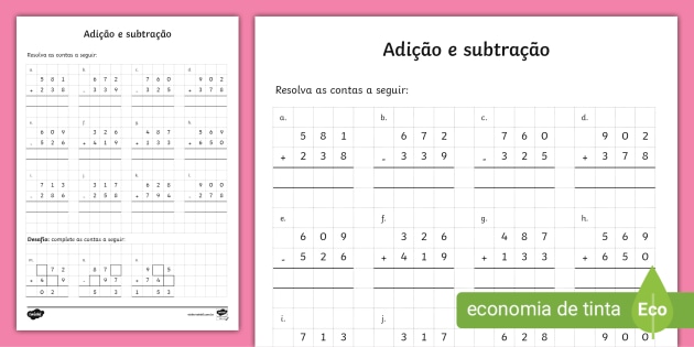 Jogo - Tabuleiro da adição e Subtração