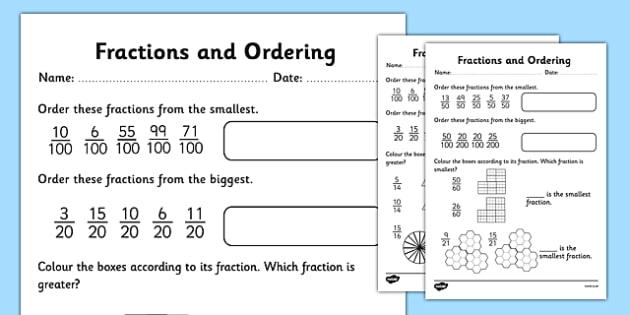 Fractions and Ordering Worksheet - fractions, ordering ...