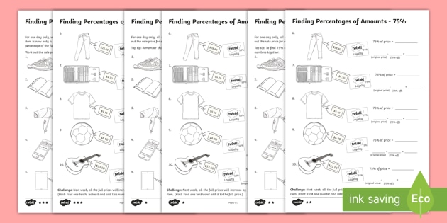 Finding Percentages of Amounts Differentiated Worksheets