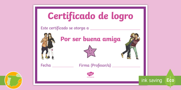 de logro por ser buena amiga Certificado (Teacher-Made)