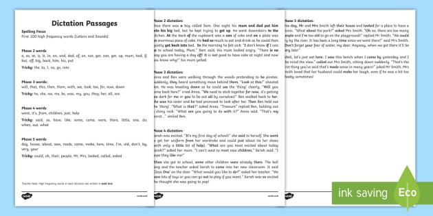 High Frequency Words Passage - Dictation Words for Grade 1