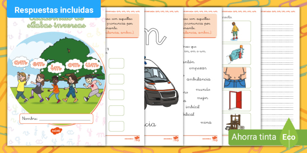 Cuadernillo: Sílabas inversas AM, EM, IM, OM, UM - Twinkl