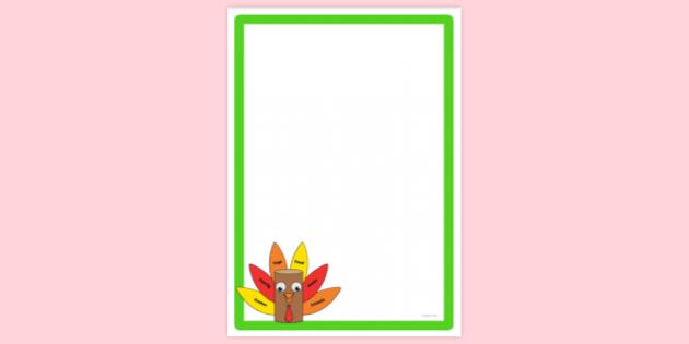 FREE! - Simple Blank Turkey Craft Page Border | Page Borders