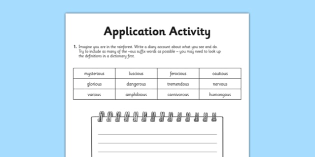 Suffix -ous Application Worksheet / Worksheet (teacher made)