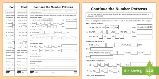Continue the Number Patterns Differentiated Worksheet ...