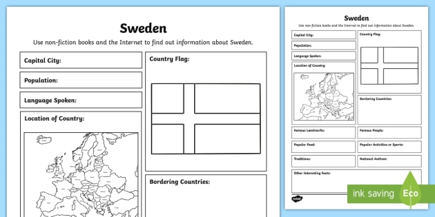 Sweden Fact File Writing Template (teacher made)