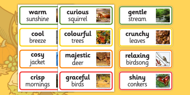 Autumn Adjectives Word Cards KS1 EYFS Twinkl Resources