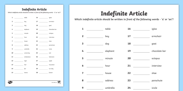 indefinite article worksheet twinkl resources