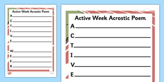 Active Week Acrostic Poem Worksheet / Worksheet