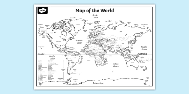 world map with scale black and white