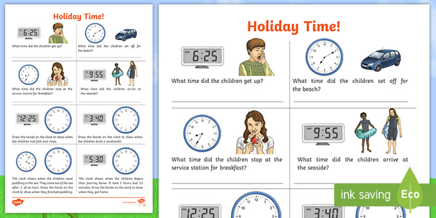 holiday time analogue and digital clocks worksheet