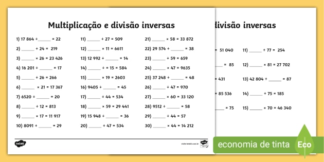 Atividades de Multiplicação e Divisão para 4º Ano