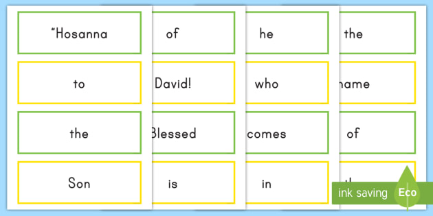 Grade 3-5 Matthew 21:9b Word Cards - Bible, Verse, Memory