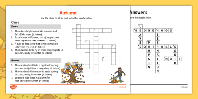 KS1 Autumn Crossword for Kids (teacher made)