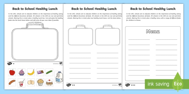 Healthy Lunch Box Differentiated Worksheet / Worksheets