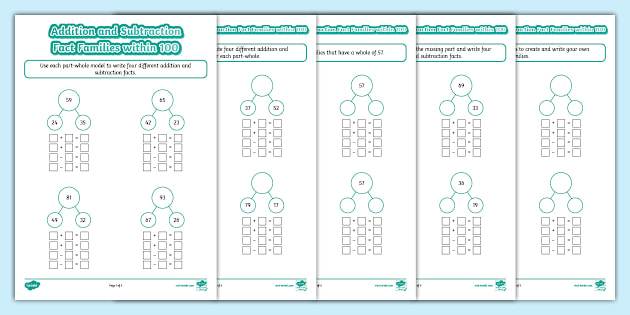 Addition and Subtraction Fact Families within 100