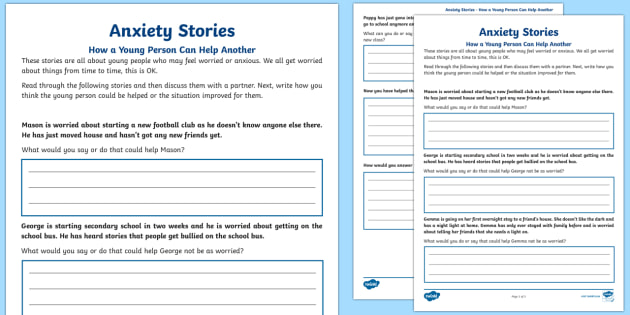 anxiety stories how an anxious child can help another worksheet