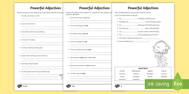 adjectives ks2 worksheets differentiated primary resources