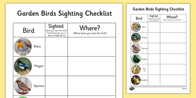 Printable Bird Watching Chart