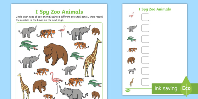 I Spy Zoo Animals Worksheet / Worksheet (Teacher-Made)