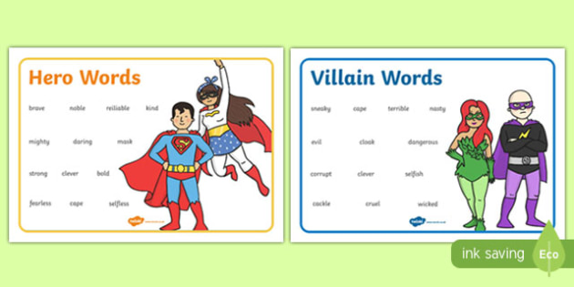 superhero-adjectives-word-mat-heroes-and-villains-twinkl