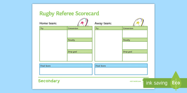 Rugby Referee Scorecard x10 