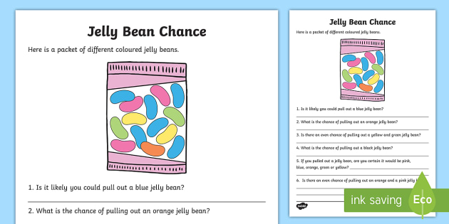 year 2 jelly bean chance worksheet worksheet australian curriculum