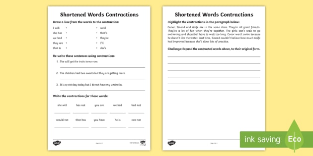 Shortened Words Worksheet Worksheet