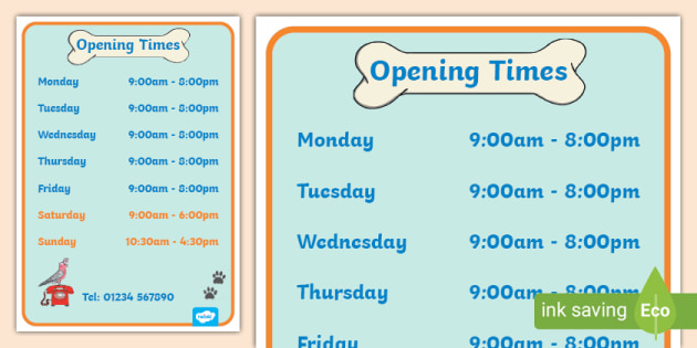 Pet Shop Opening Times (teacher made)