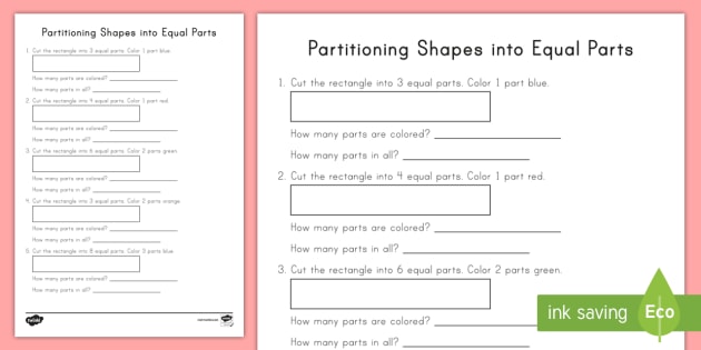 partitioning shapes into equal parts worksheet worksheet