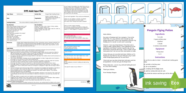 EYFS Penguin Flight Doubling Recipe Adult Input Plan and Resource Pack