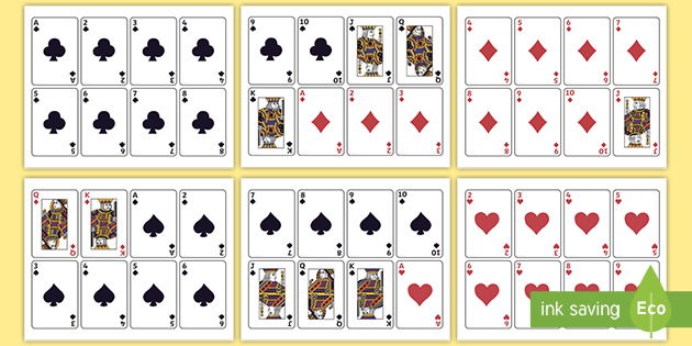 Number Cards 1-20 Playing Cards - Hearts with Numbers