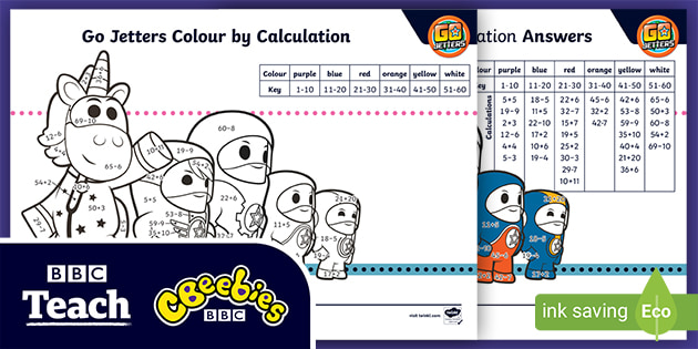 KS1 Colour By Calculation | CBeebies Go Jetters | Years 1-2