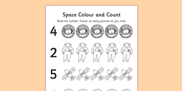 Space Themed Count and Colour Sheet (teacher made)