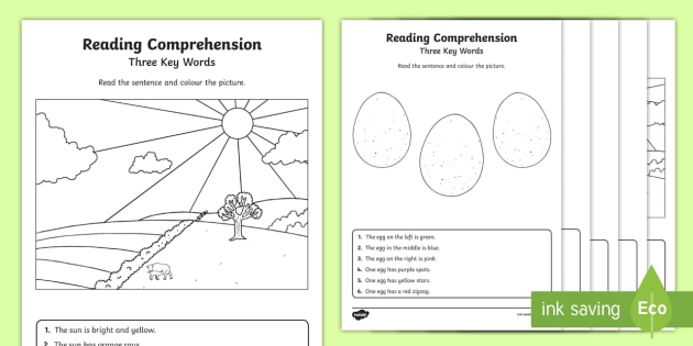 Reading Comprehensions Pack - Three Key Words Worksheets