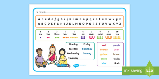 Junior Infant Desk Information And Alphabet Mat