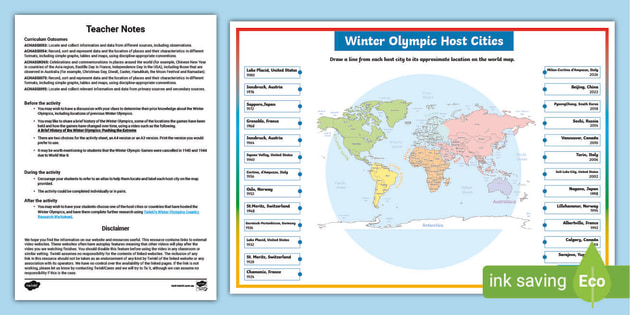 Winter Olympic Host Cities Mapping Activity (teacher Made)